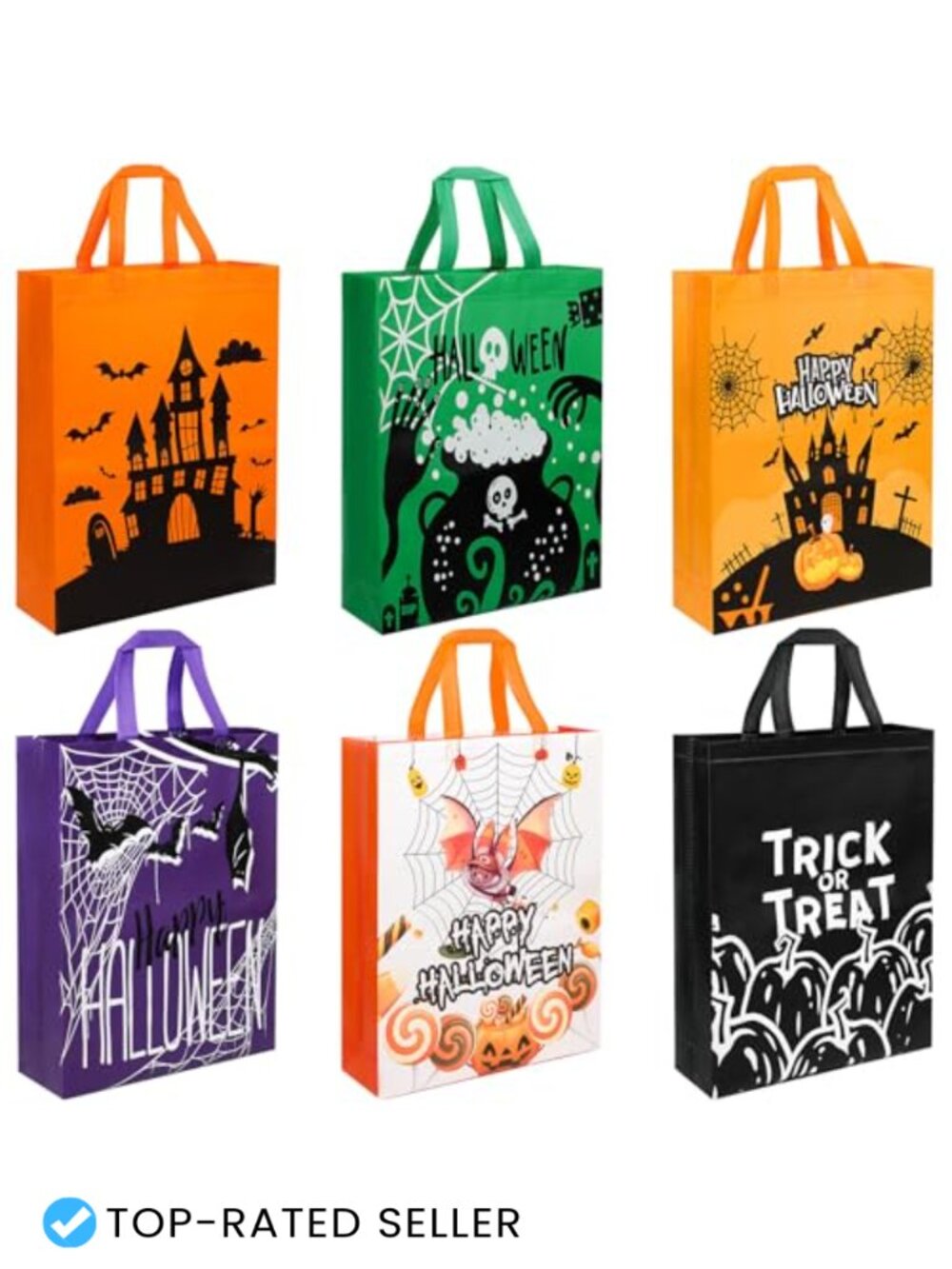 6-Pack Halloween Trick or Treat Tote Bags with Handles, Reusable Non-woven